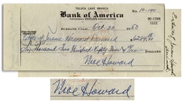 Moe Howard Signed Check to the Curly Howard Estate -- Filled Out by Moe, Estate of Jerome Howard Deceased, Dated 30 October 1953 -- Very Good Plus Condition